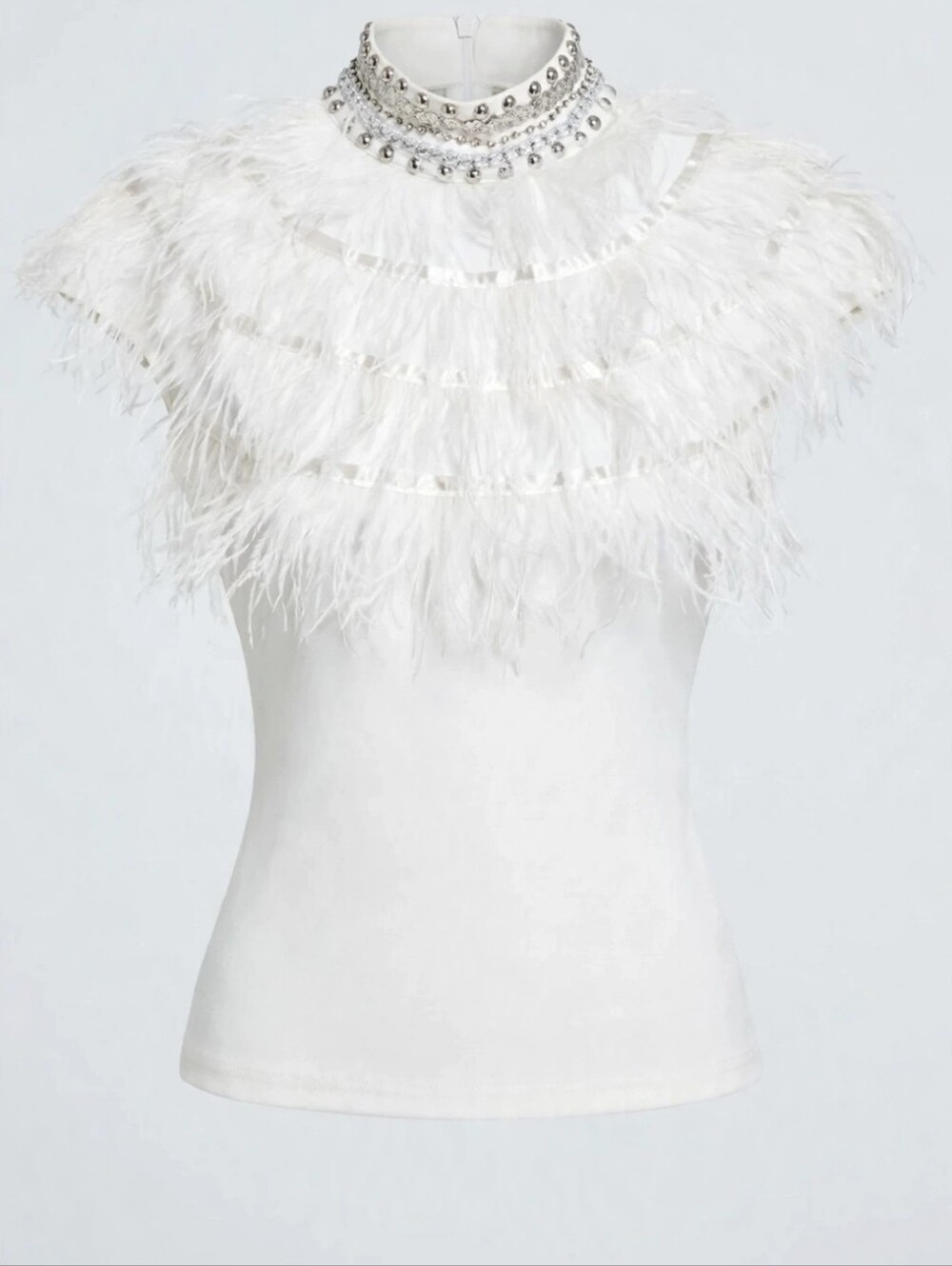 VALIANT Feather Detail Embellished Blouse in White, Size Small,